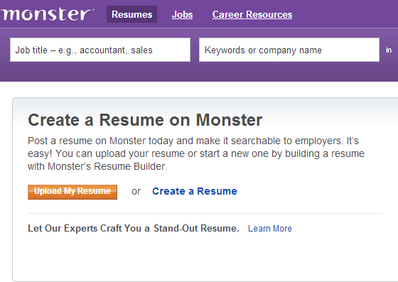 monster upload resume
