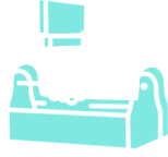 Icon of a hand holding a toolbox depicting resourcefulness