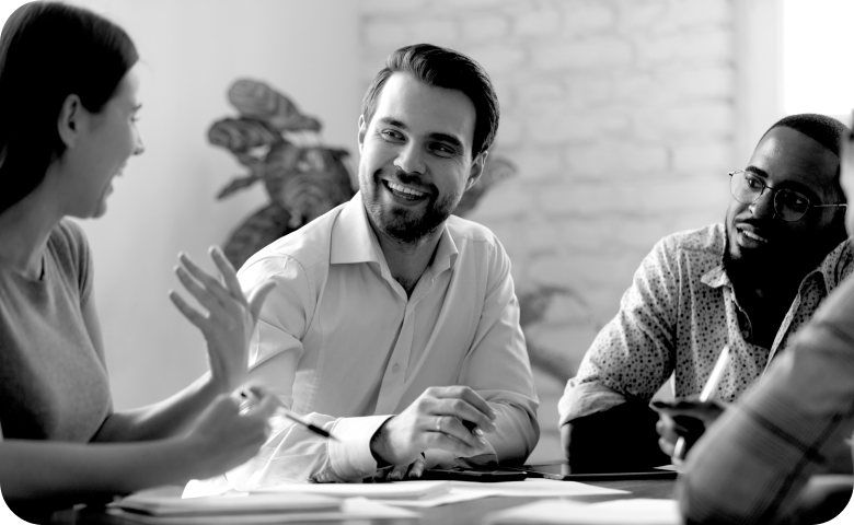 Image of a group of people discussing HR resources